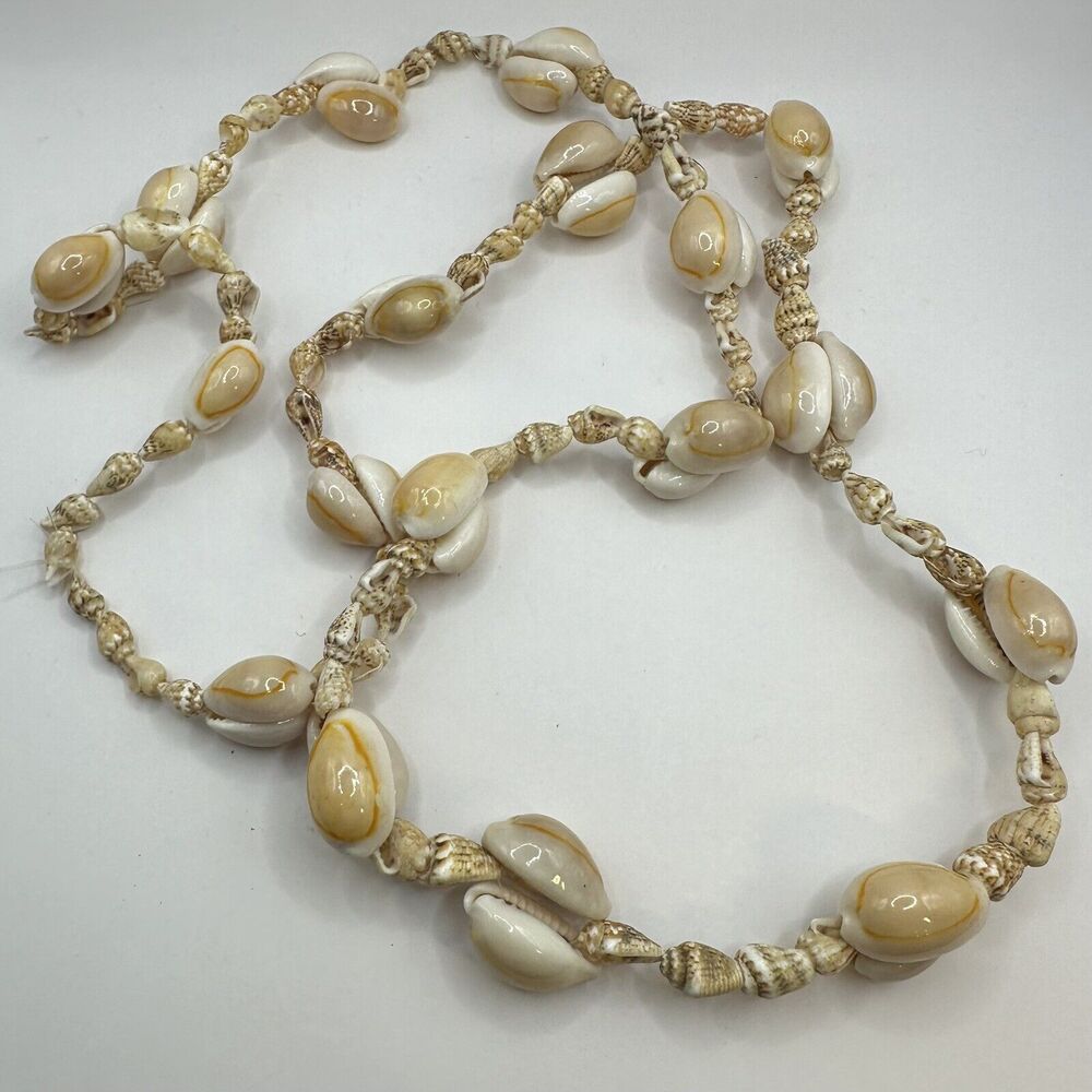 Seashell Necklace Brown Tan Beaded Strand Shell Beach Sea Ocean Shells NO CLASP